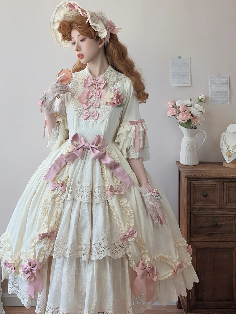 Lilyka Garden - Classic Lolita OP Dress Set Elegant Floral Wall Princess Sleeve - Image 122