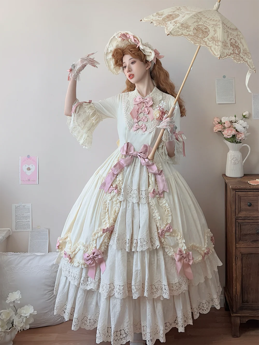 Lilyka Garden - Classic Lolita OP Dress Set Elegant Floral Wall Princess Sleeve - Image 124