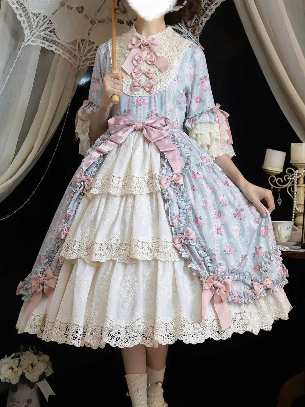 Lilyka Garden - Classic Lolita OP Dress Set Elegant Floral Wall Princess Sleeve - Image 19