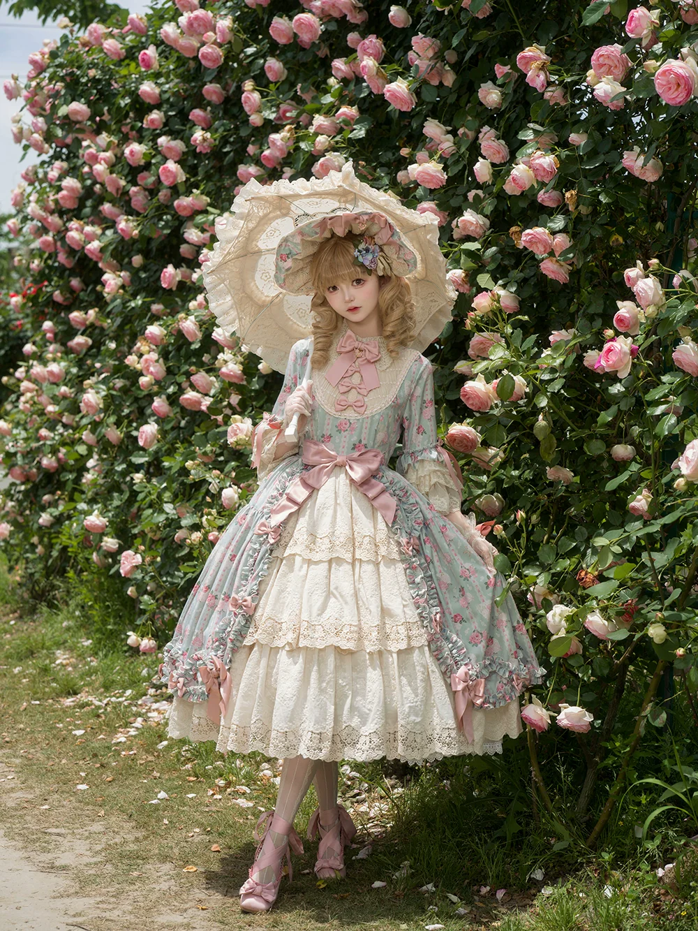 Lilyka Garden - Classic Lolita OP Dress Set Elegant Floral Wall Princess Sleeve - Image 3
