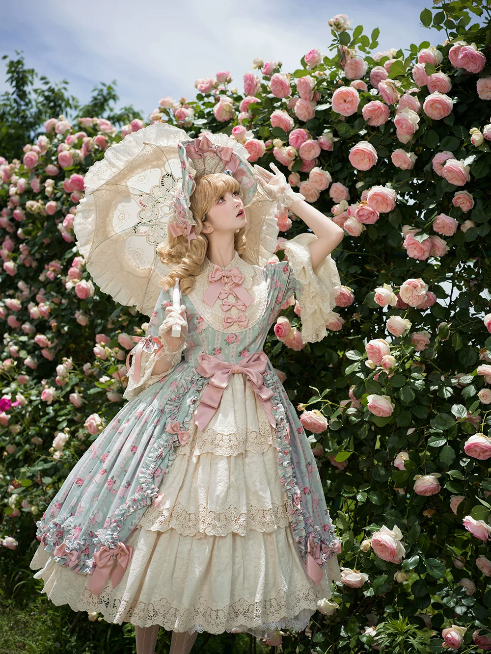 Lilyka Garden - Classic Lolita OP Dress Set Elegant Floral Wall Princess Sleeve - Image 4