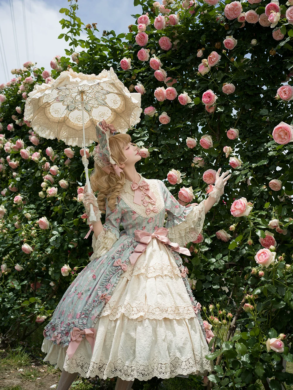 Lilyka Garden - Classic Lolita OP Dress Set Elegant Floral Wall Princess Sleeve - Image 6