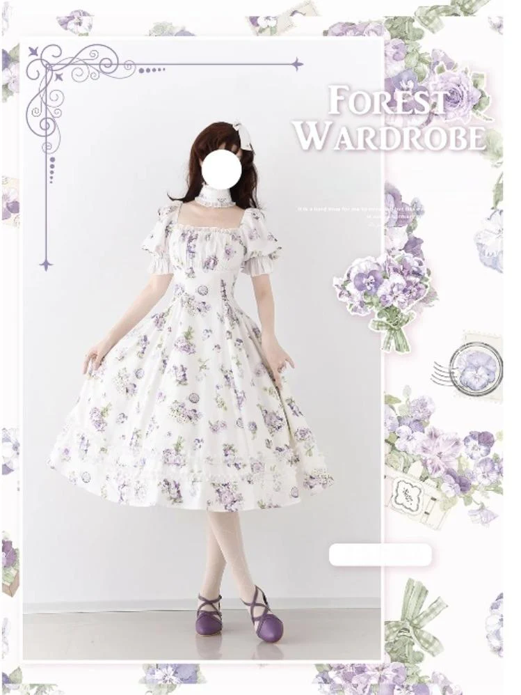 Forest Basket - Classic Lolita OP Dress Floral Print - Image 14