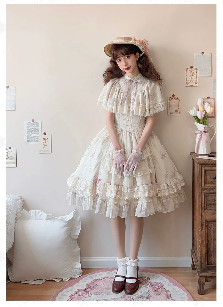 With PUJI - Nanke - Edwardian Collar Classic Lolita OP Dress Outfit - Image 17