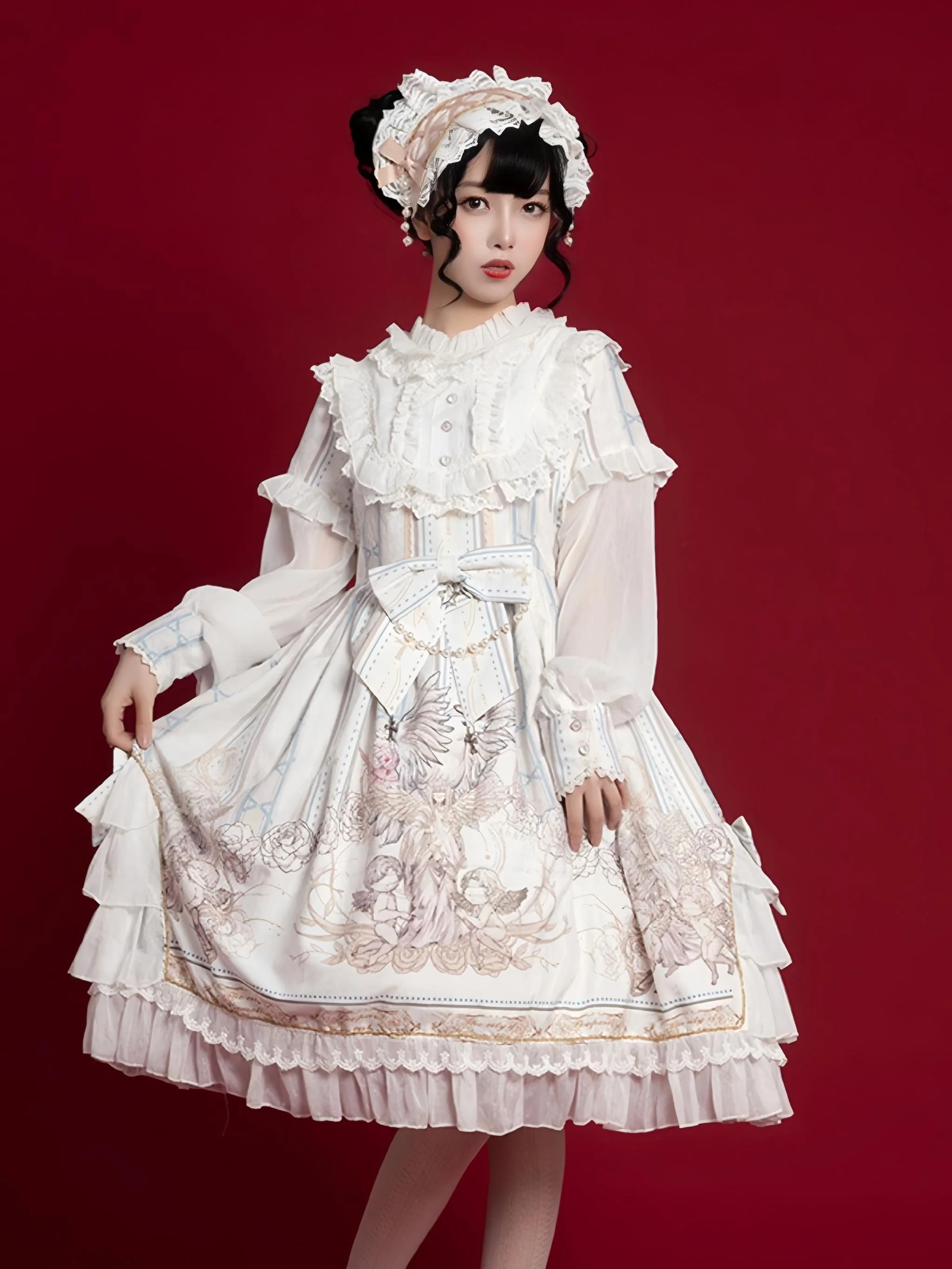 Chiffon Classic Lolita OP Dress, Long Sleeve