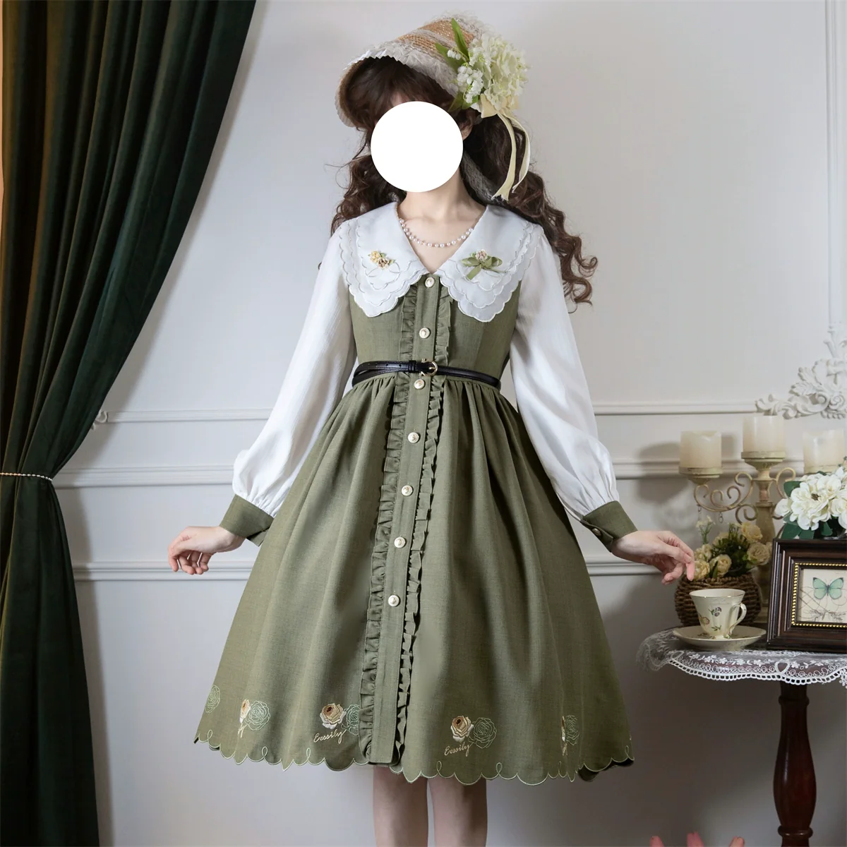 Window Rose - Classic Lolita OP Front Buttoned Embroidery Lolita Dress