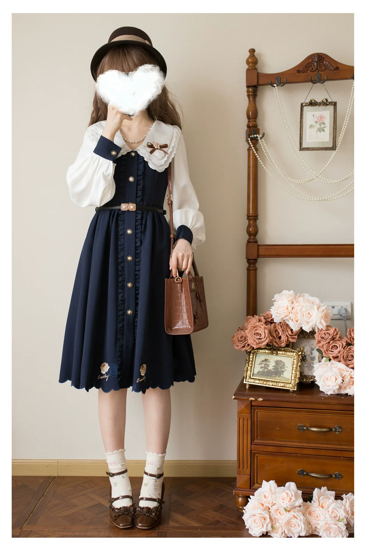 Window Rose - Classic Lolita OP Front Buttoned Embroidery Lolita Dress - Image 11