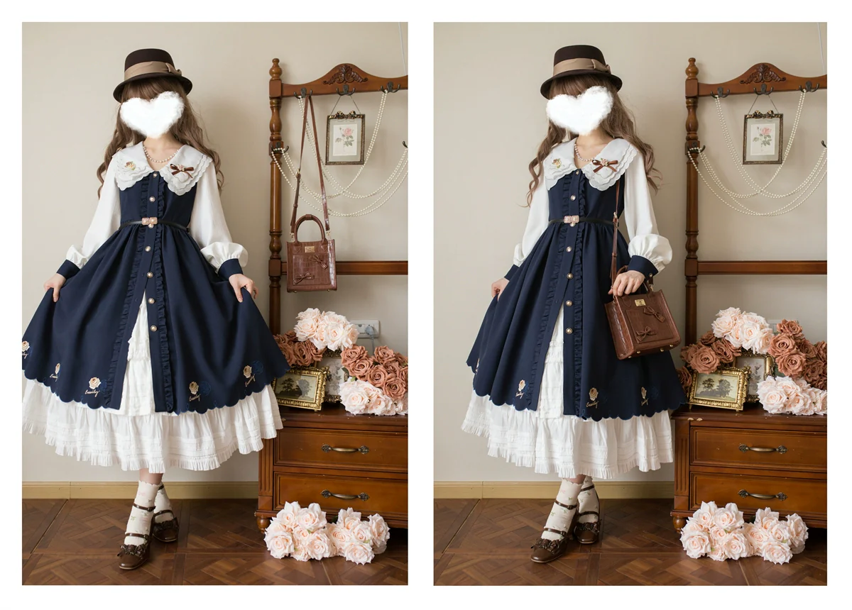 Window Rose - Classic Lolita OP Front Buttoned Embroidery Lolita Dress - Image 14