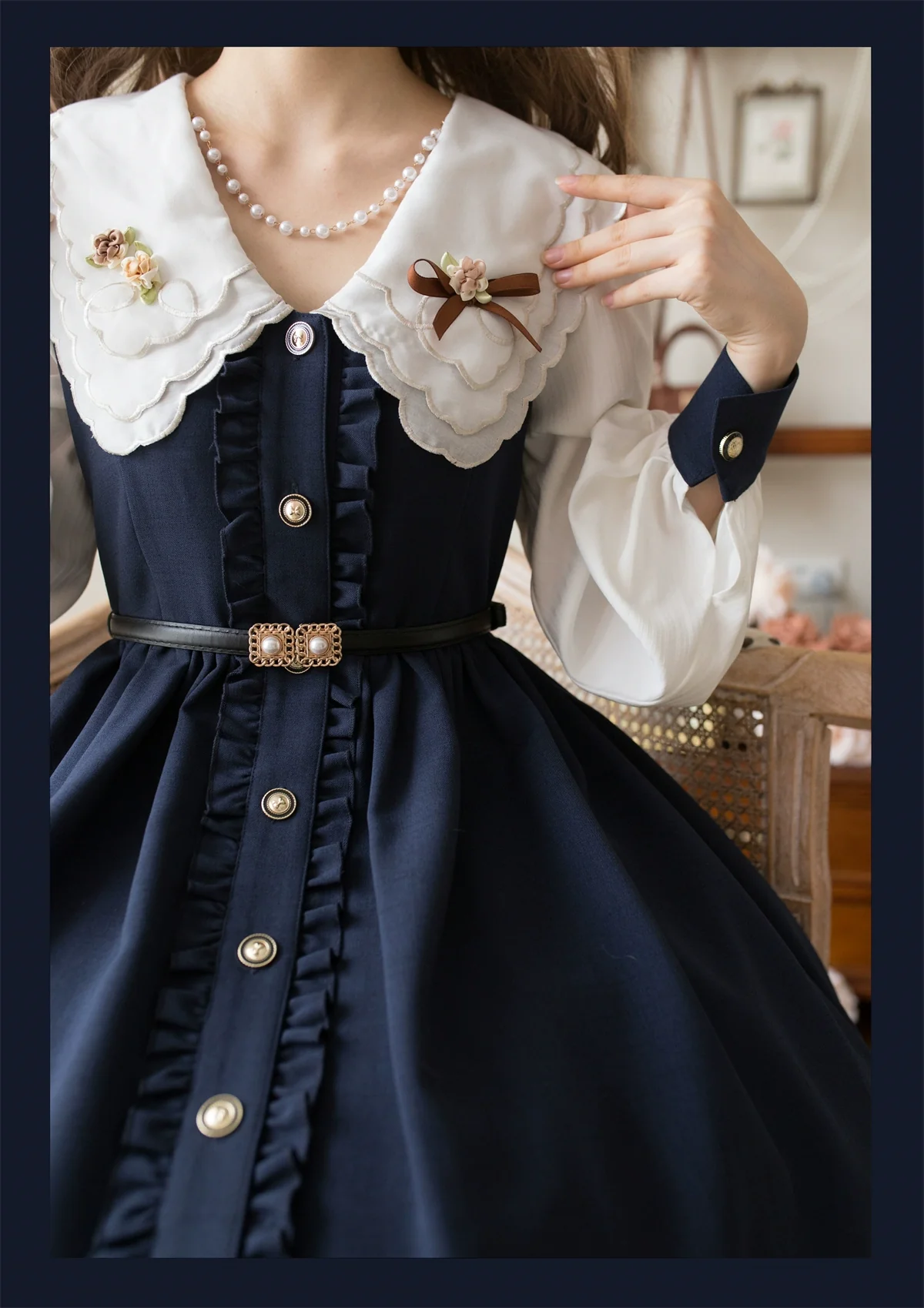 Window Rose - Classic Lolita OP Front Buttoned Embroidery Lolita Dress - Image 15