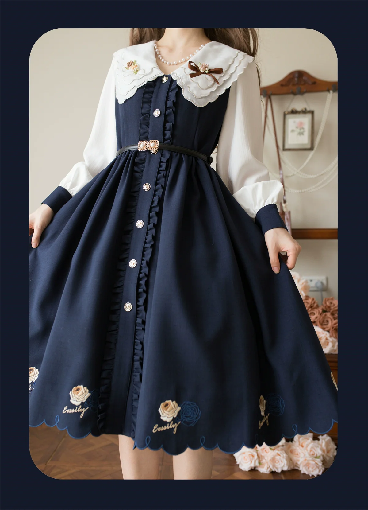 Window Rose - Classic Lolita OP Front Buttoned Embroidery Lolita Dress - Image 16