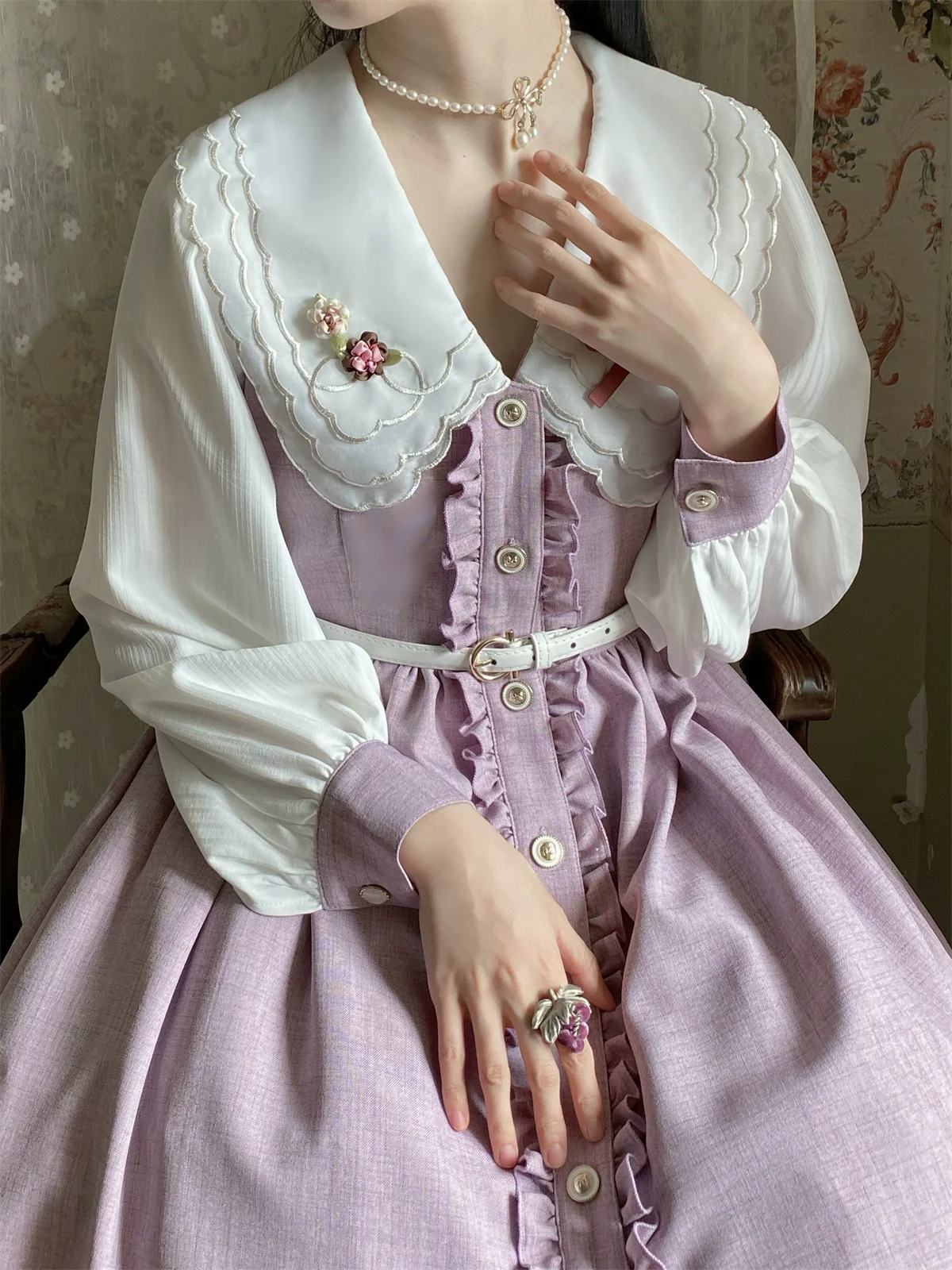 Window Rose - Classic Lolita OP Front Buttoned Embroidery Lolita Dress - Image 19