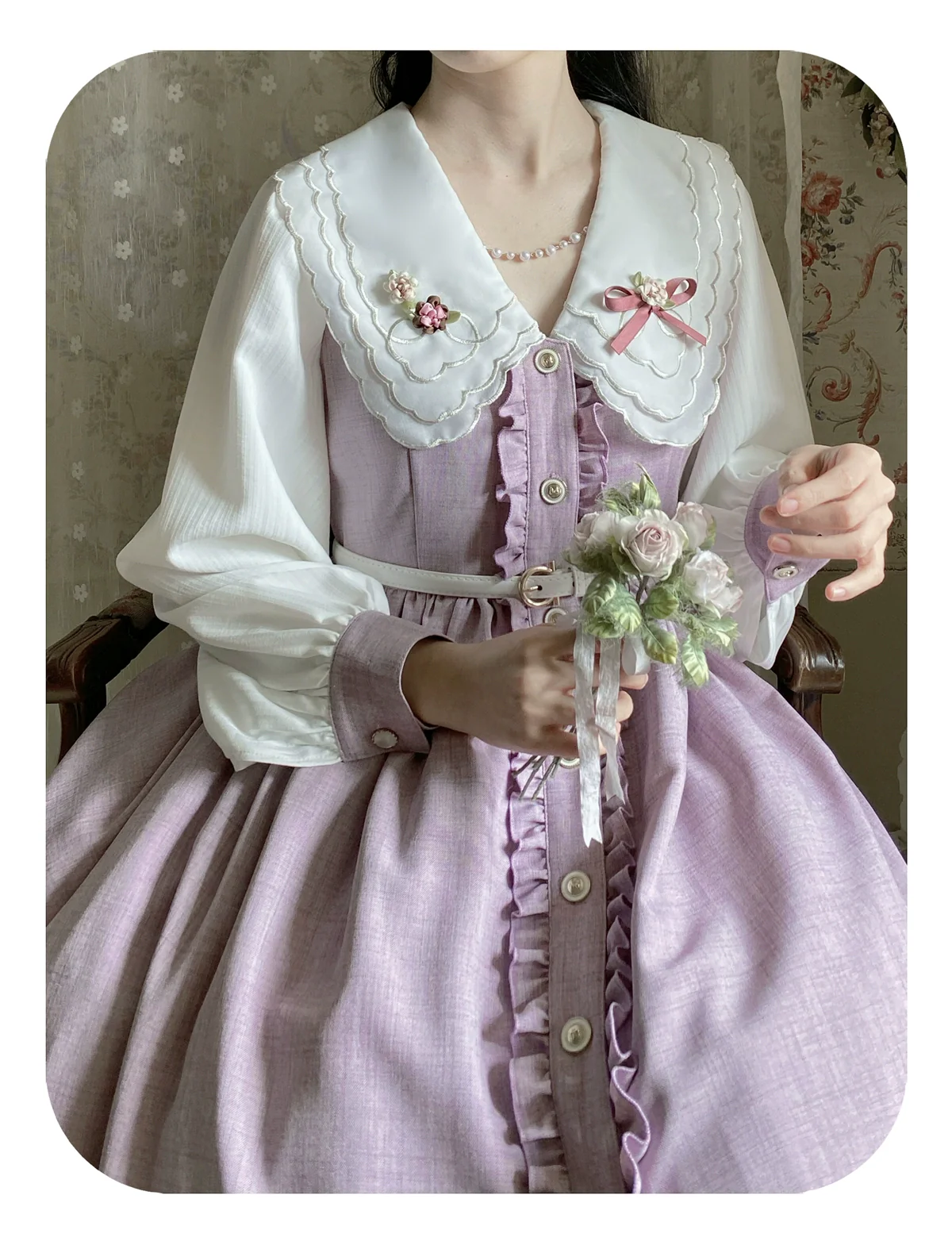Window Rose - Classic Lolita OP Front Buttoned Embroidery Lolita Dress - Image 20
