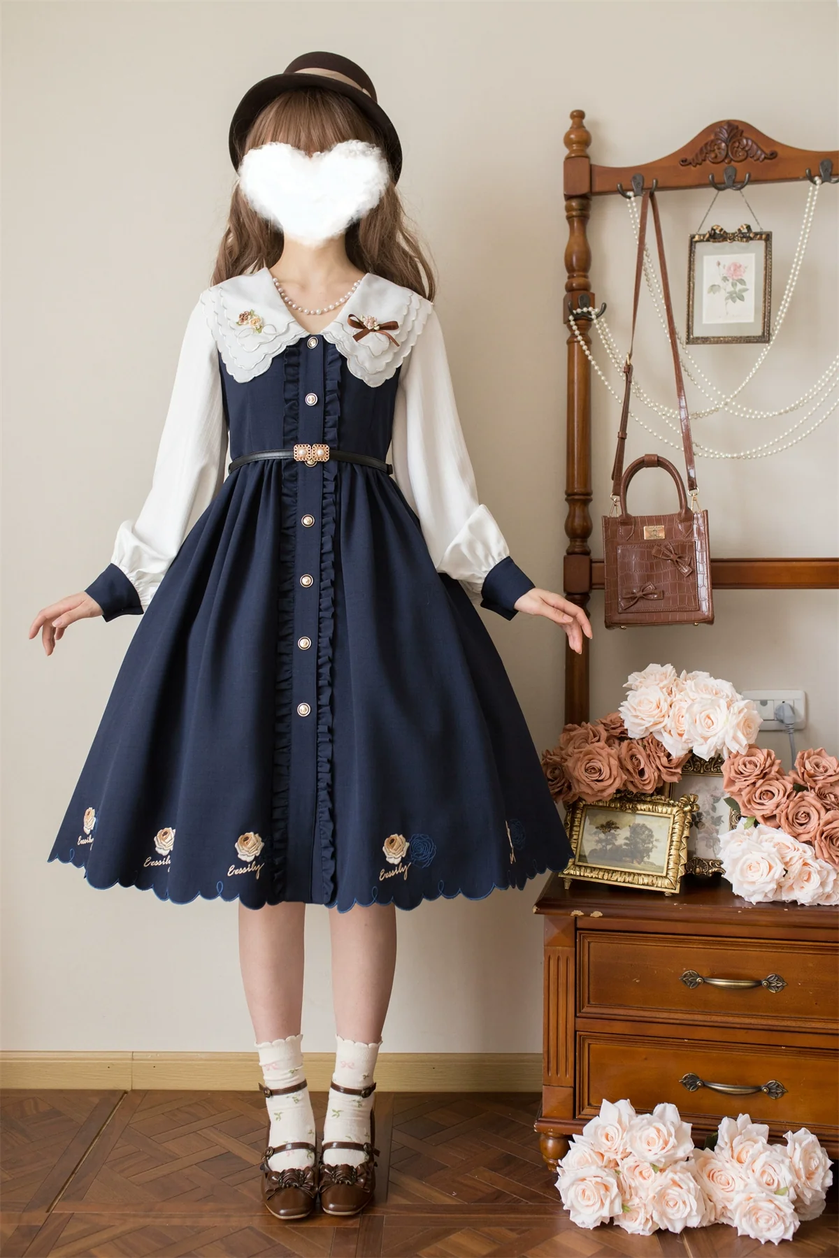Window Rose - Classic Lolita OP Front Buttoned Embroidery Lolita Dress - Image 3