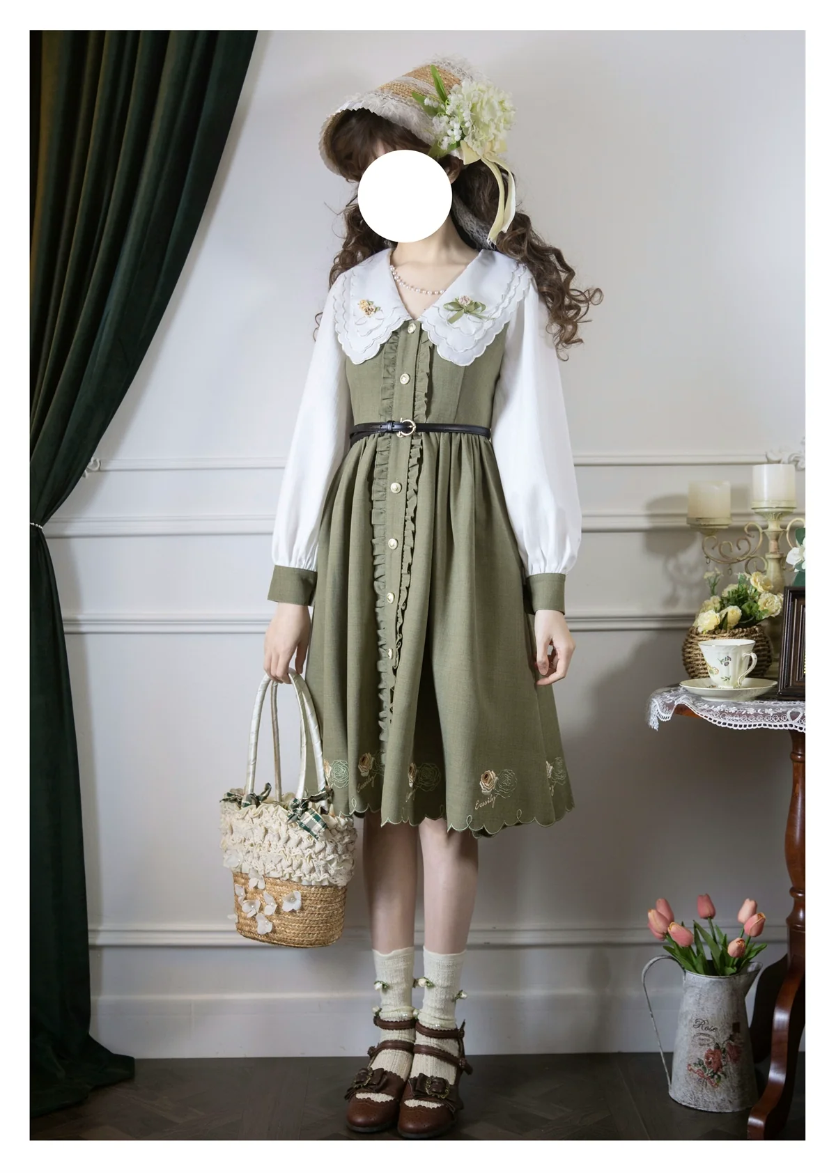 Window Rose - Classic Lolita OP Front Buttoned Embroidery Lolita Dress - Image 5