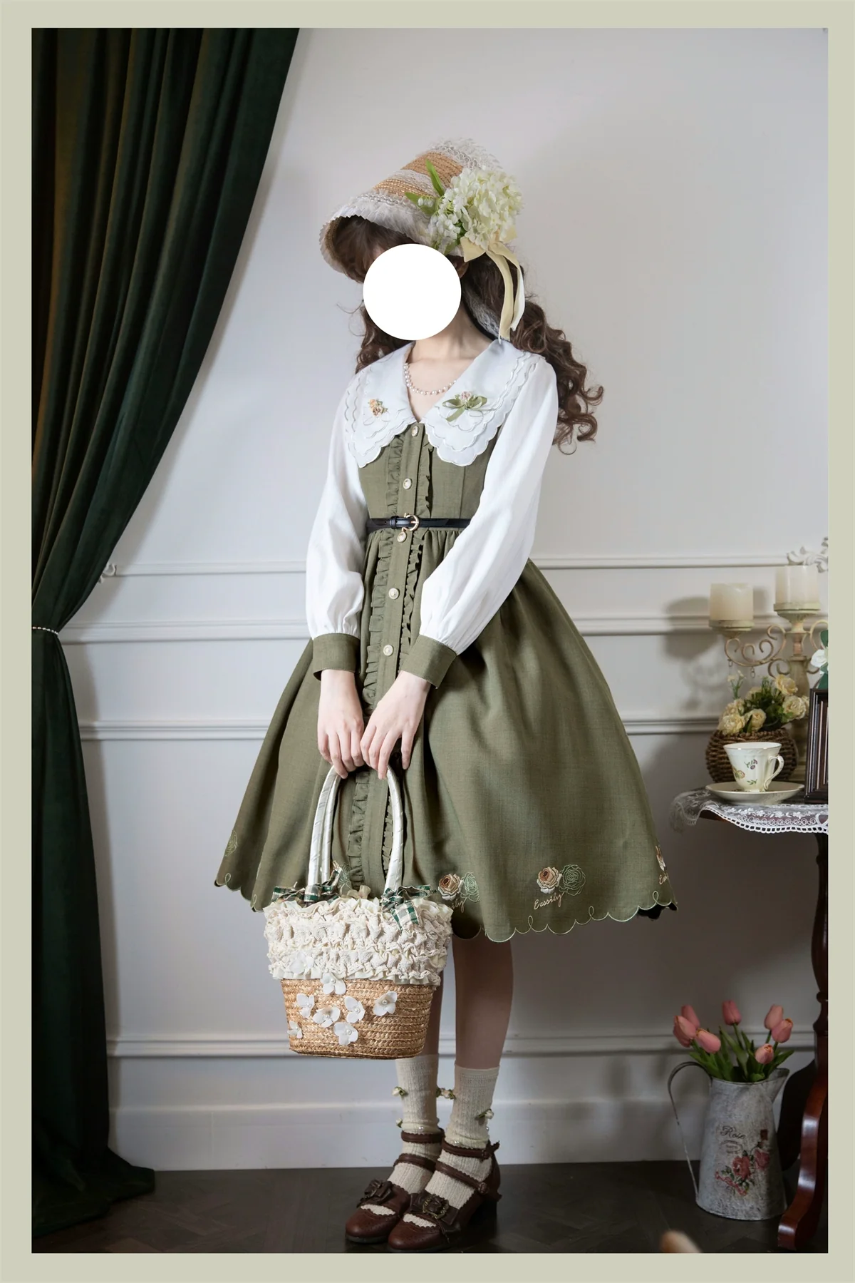 Window Rose - Classic Lolita OP Front Buttoned Embroidery Lolita Dress - Image 6