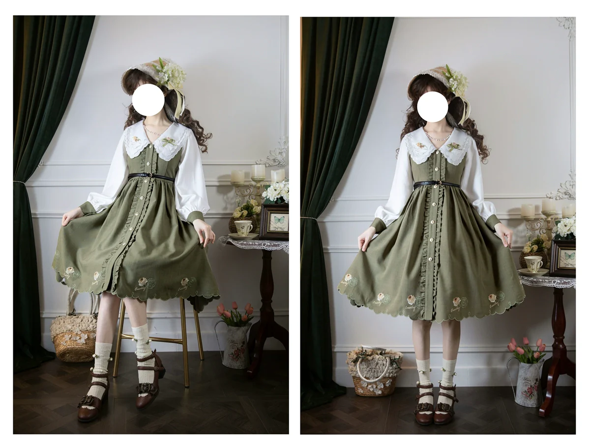 Window Rose - Classic Lolita OP Front Buttoned Embroidery Lolita Dress - Image 7