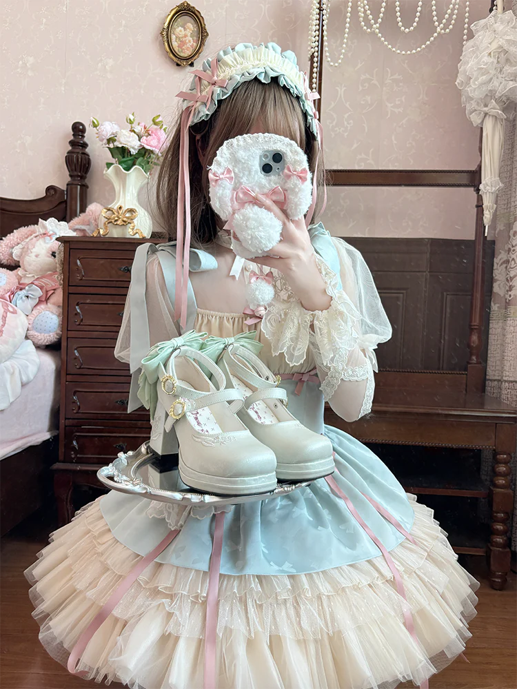 Dreamland - Dreamlike Lily of the Valley - Classic Lolita Platform Shoes with Back Large Bow - Image 11