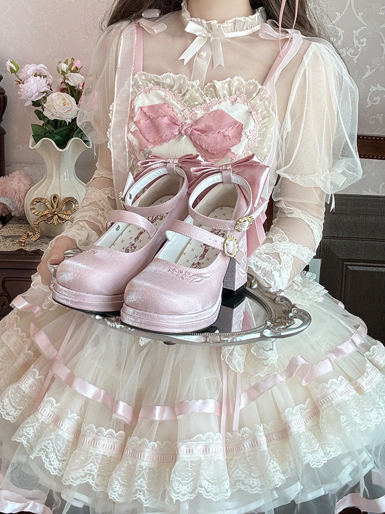 Dreamland - Dreamlike Lily of the Valley - Classic Lolita Platform Shoes with Back Large Bow - Image 12