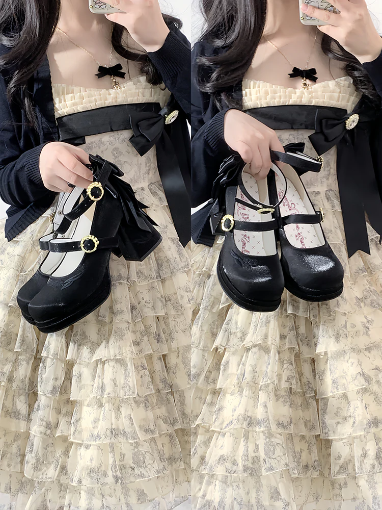 Dreamland - Dreamlike Lily of the Valley - Classic Lolita Platform Shoes with Back Large Bow - Image 13