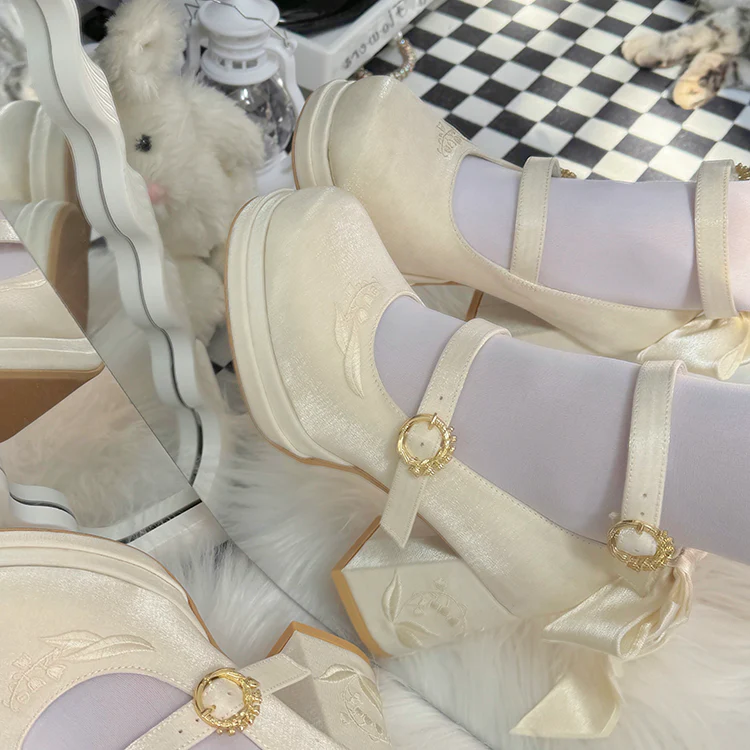 Dreamland - Dreamlike Lily of the Valley - Classic Lolita Platform Shoes with Back Large Bow - Image 14