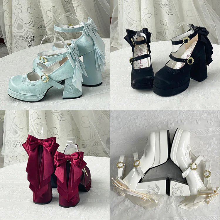 Dreamland - Dreamlike Lily of the Valley - Classic Lolita Platform Shoes with Back Large Bow - Image 16