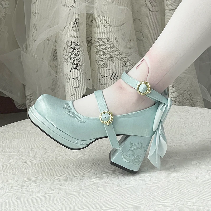 Dreamland - Dreamlike Lily of the Valley - Classic Lolita Platform Shoes with Back Large Bow - Image 18