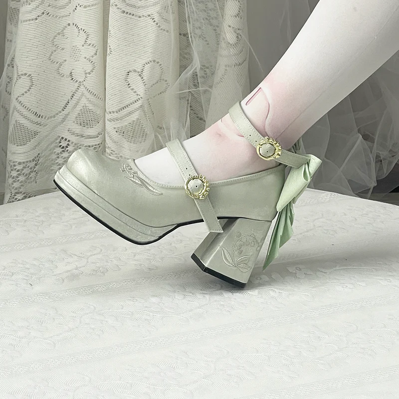 Dreamland - Dreamlike Lily of the Valley - Classic Lolita Platform Shoes with Back Large Bow - Image 19