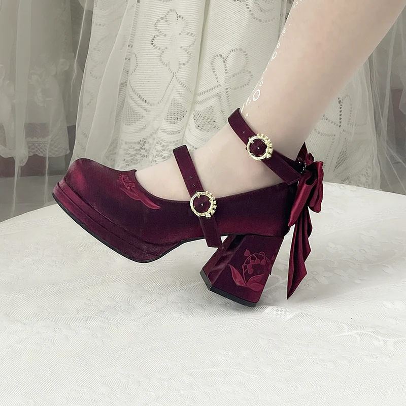 Dreamland - Dreamlike Lily of the Valley - Classic Lolita Platform Shoes with Back Large Bow - Image 21