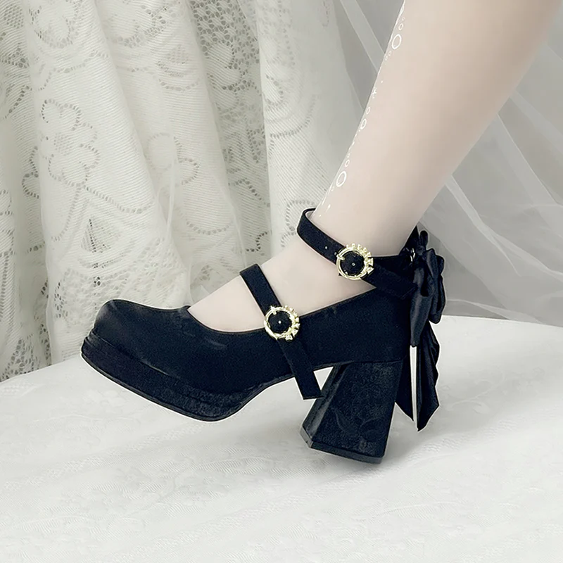 Dreamland - Dreamlike Lily of the Valley - Classic Lolita Platform Shoes with Back Large Bow - Image 22