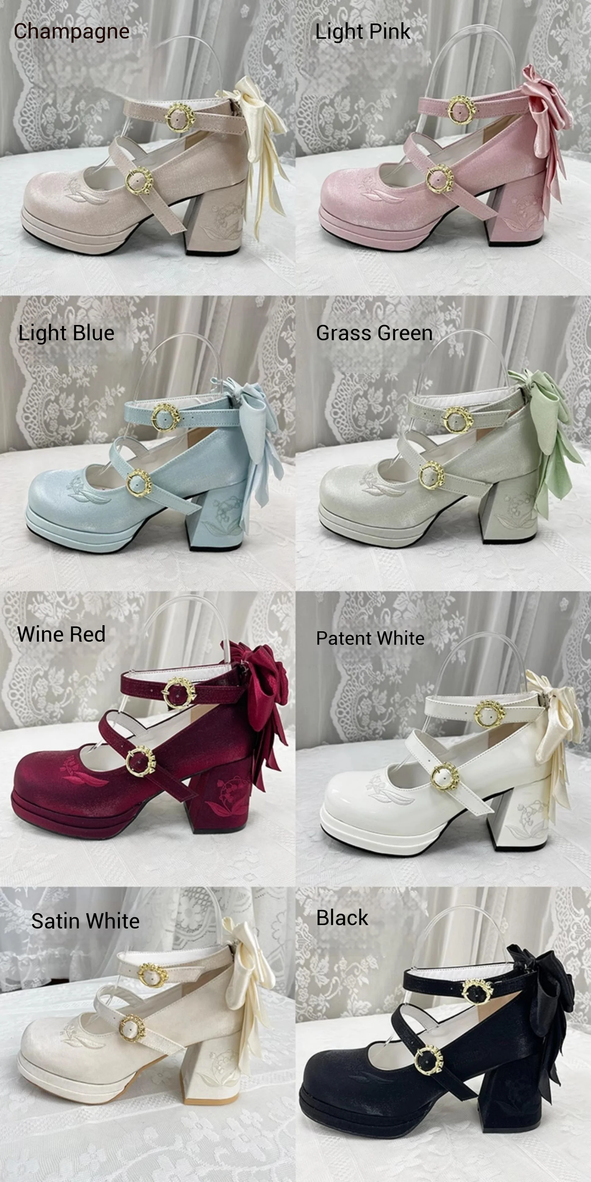 Dreamland - Dreamlike Lily of the Valley - Classic Lolita Platform Shoes with Back Large Bow - Image 25