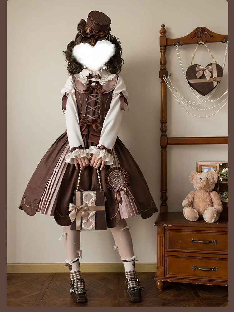 Bear Chocolate Slab - Classic Lolita Pleated JSK & SK Dress, Side Zipper - Image 11