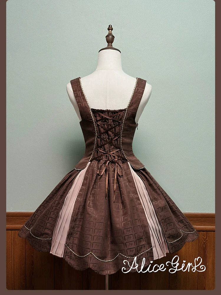 Bear Chocolate Slab - Classic Lolita Pleated JSK & SK Dress, Side Zipper - Image 17