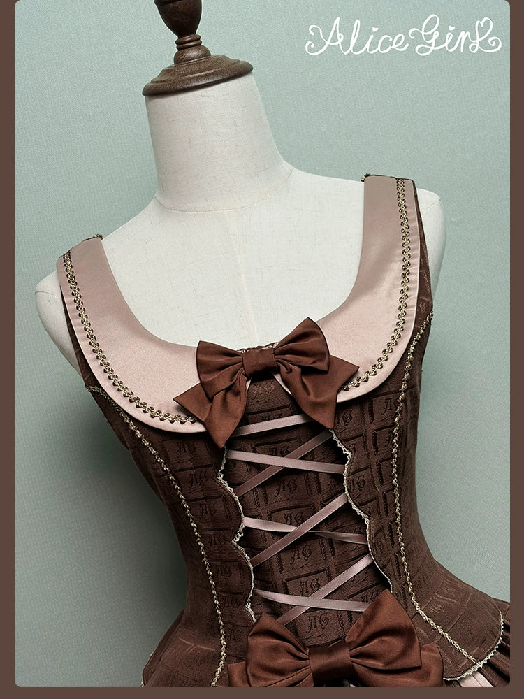 Bear Chocolate Slab - Classic Lolita Pleated JSK & SK Dress, Side Zipper - Image 18