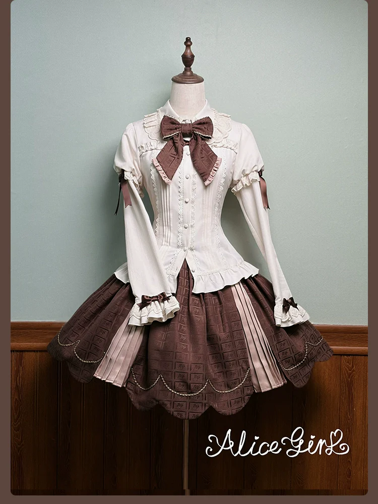 Bear Chocolate Slab - Classic Lolita Pleated JSK & SK Dress, Side Zipper - Image 24
