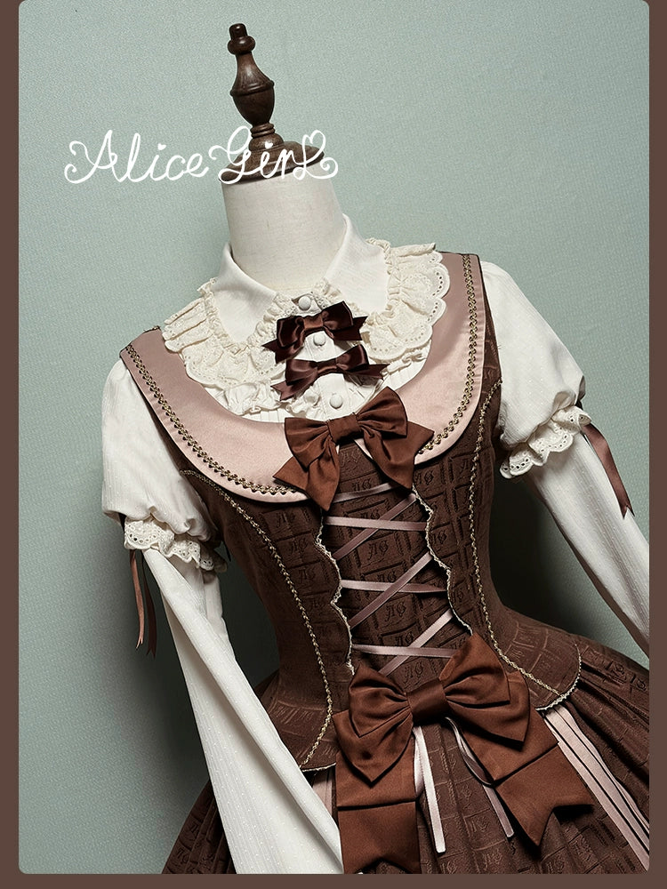 Bear Chocolate Slab - Classic Lolita Pleated JSK & SK Dress, Side Zipper - Image 26