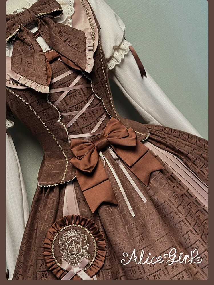 Bear Chocolate Slab - Classic Lolita Pleated JSK & SK Dress, Side Zipper - Image 27