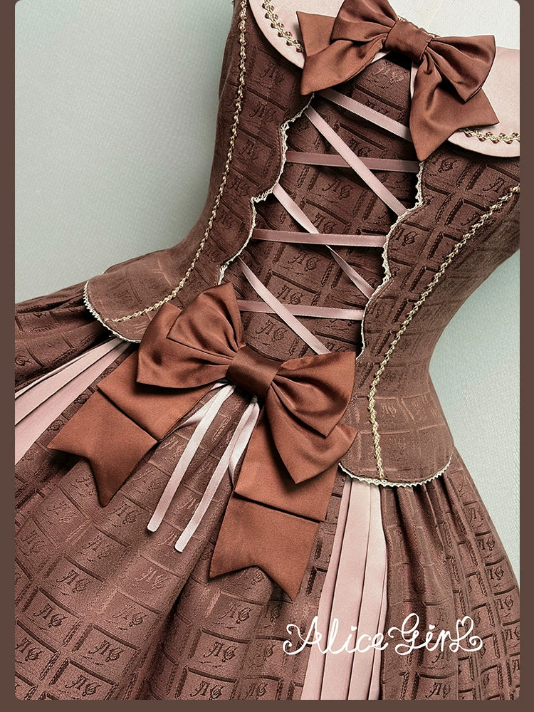 Bear Chocolate Slab - Classic Lolita Pleated JSK & SK Dress, Side Zipper - Image 28