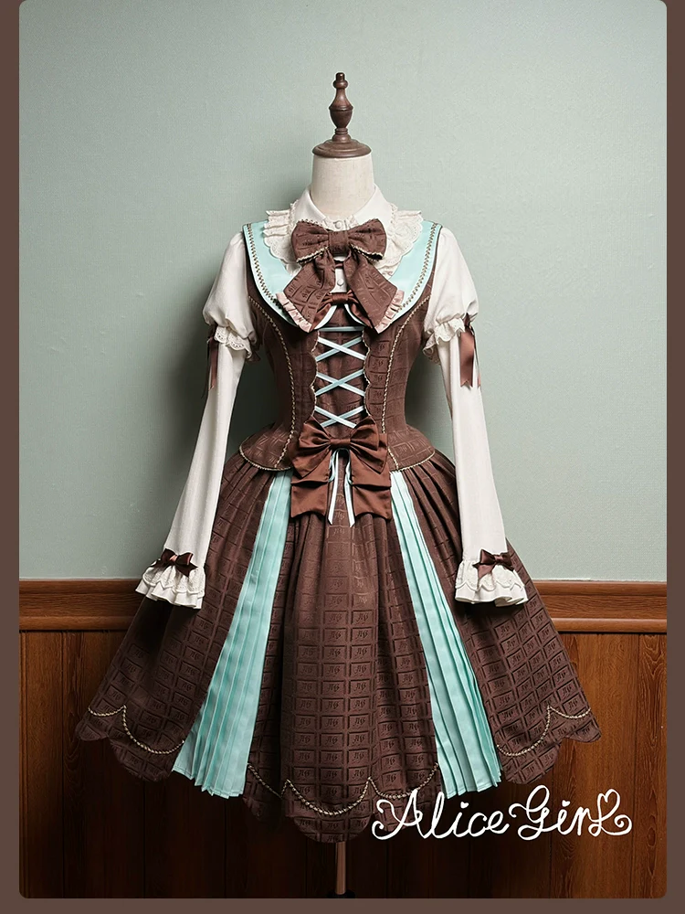 Bear Chocolate Slab - Classic Lolita Pleated JSK & SK Dress, Side Zipper - Image 40