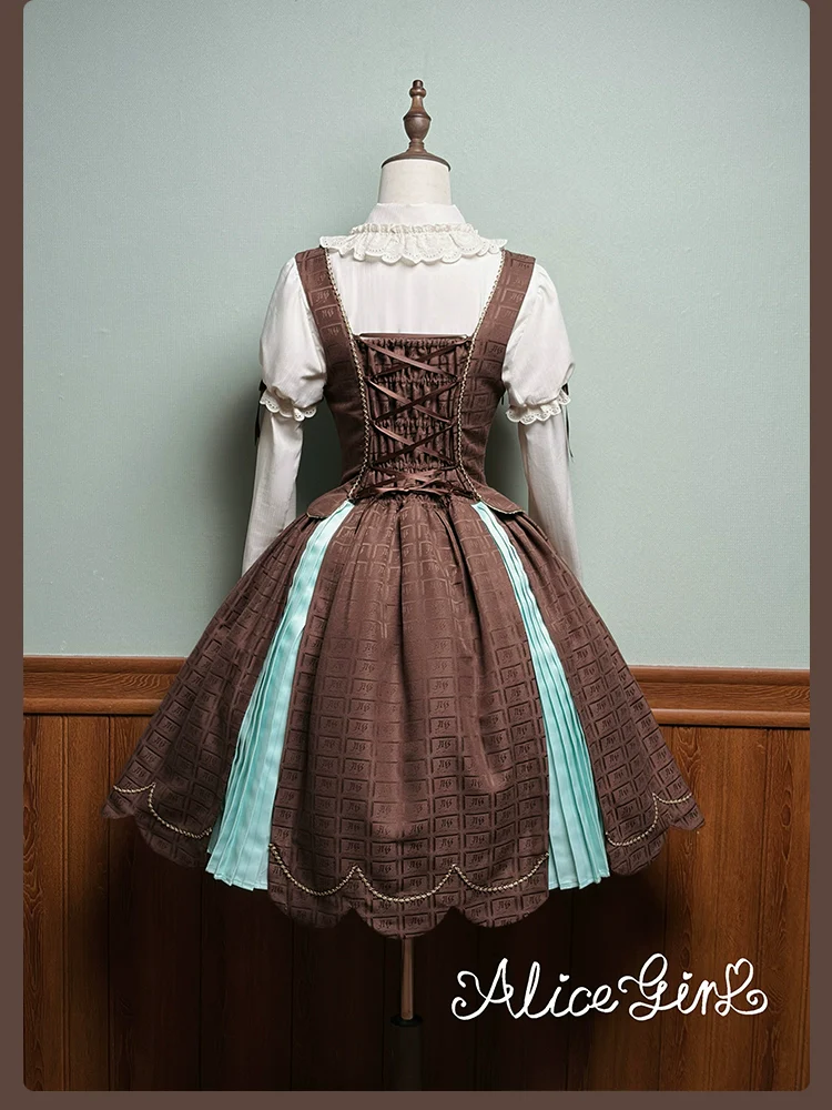 Bear Chocolate Slab - Classic Lolita Pleated JSK & SK Dress, Side Zipper - Image 41