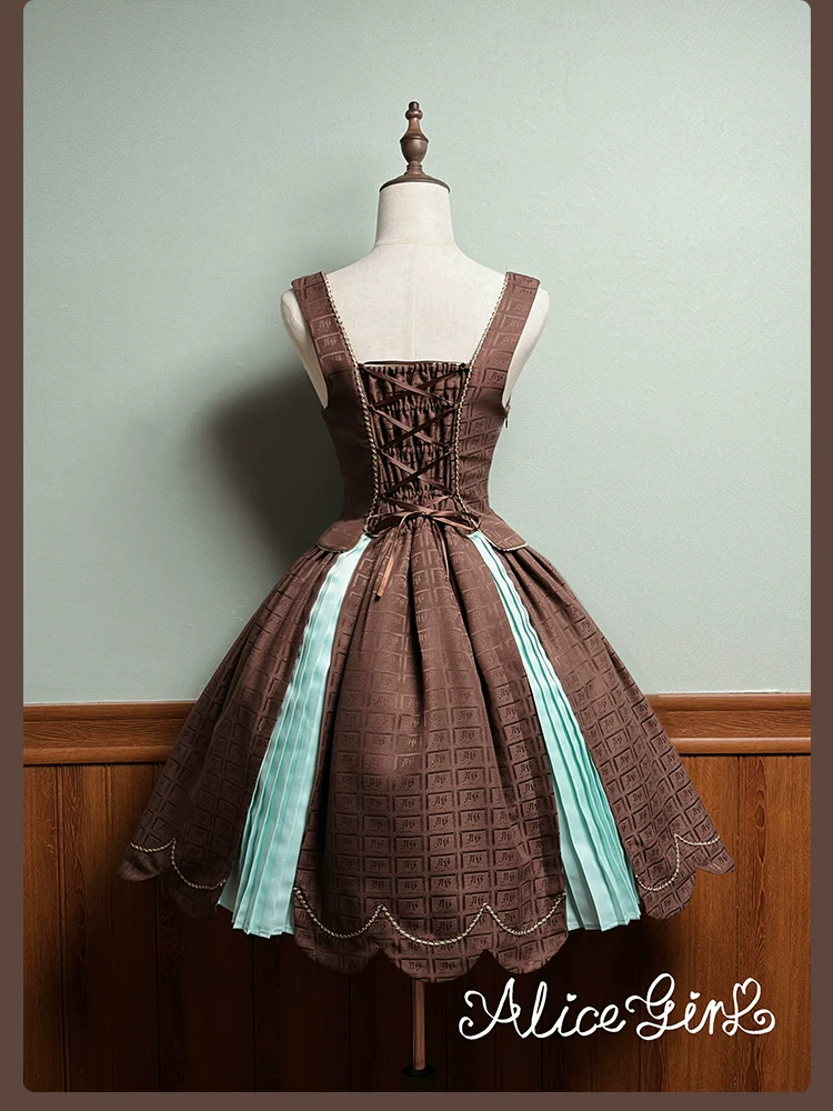 Bear Chocolate Slab - Classic Lolita Pleated JSK & SK Dress, Side Zipper - Image 42