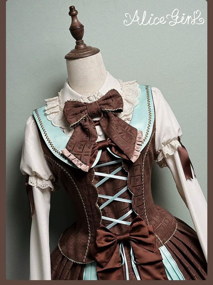 Bear Chocolate Slab - Classic Lolita Pleated JSK & SK Dress, Side Zipper - Image 43