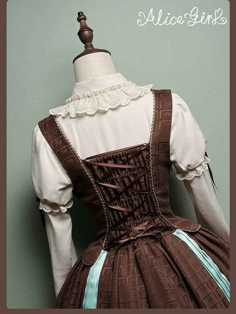 Bear Chocolate Slab - Classic Lolita Pleated JSK & SK Dress, Side Zipper - Image 44