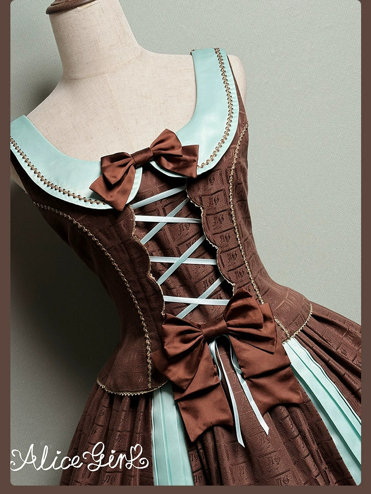 Bear Chocolate Slab - Classic Lolita Pleated JSK & SK Dress, Side Zipper - Image 45