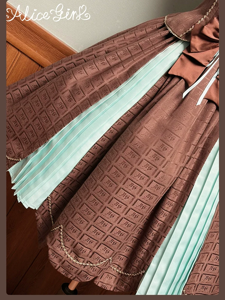 Bear Chocolate Slab - Classic Lolita Pleated JSK & SK Dress, Side Zipper - Image 47