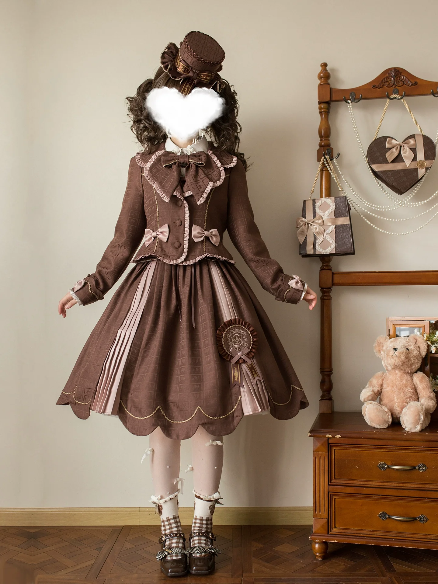 Bear Chocolate Slab - Classic Lolita Pleated JSK & SK Dress, Side Zipper - Image 49