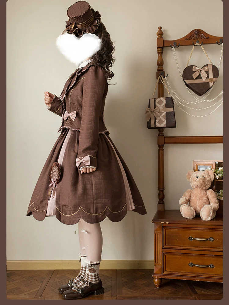 Bear Chocolate Slab - Classic Lolita Pleated JSK & SK Dress, Side Zipper - Image 50