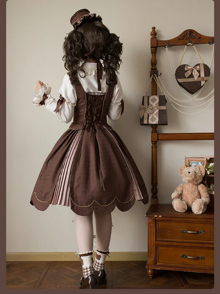 Bear Chocolate Slab - Classic Lolita Pleated JSK & SK Dress, Side Zipper - Image 51
