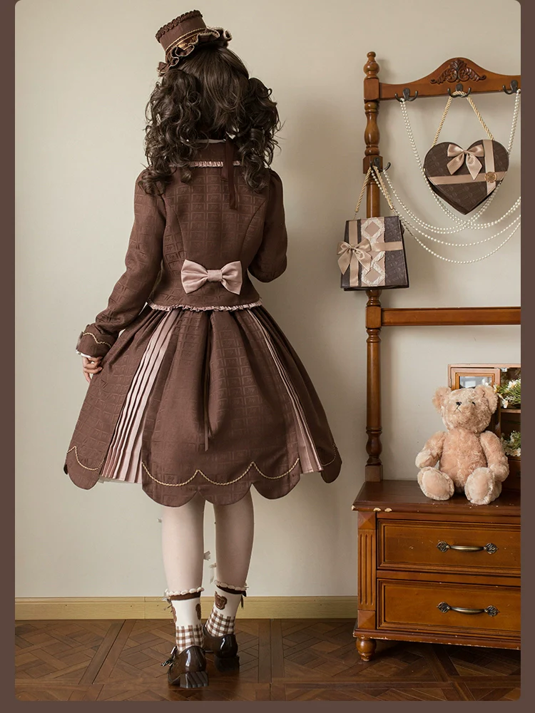 Bear Chocolate Slab - Classic Lolita Pleated JSK & SK Dress, Side Zipper - Image 52