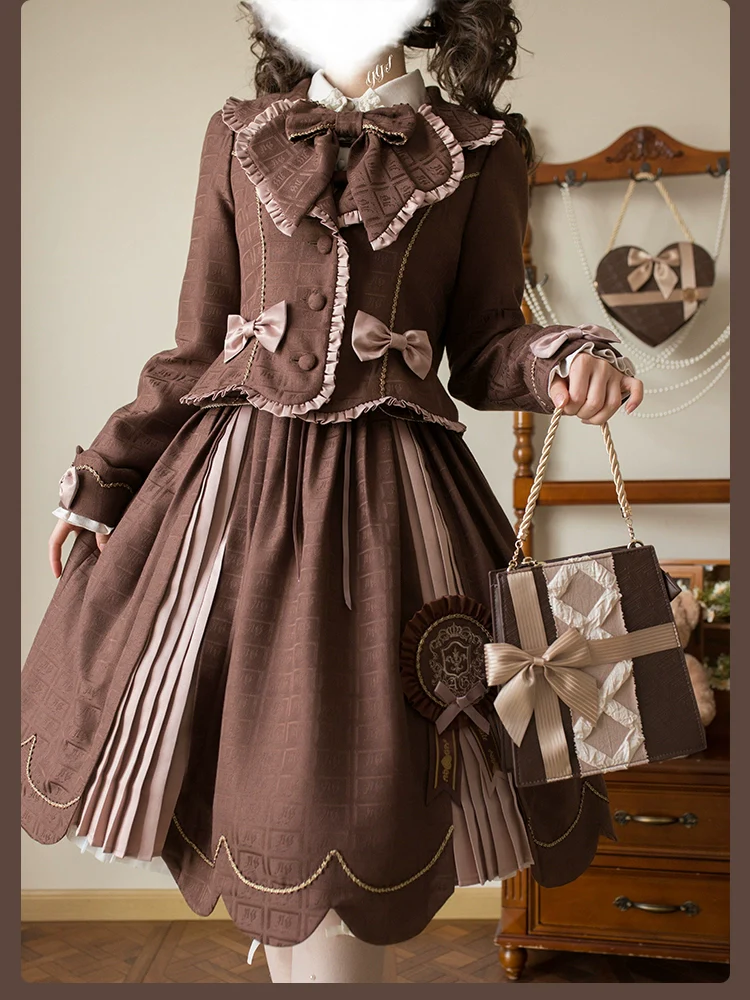 Bear Chocolate Slab - Classic Lolita Pleated JSK & SK Dress, Side Zipper - Image 53