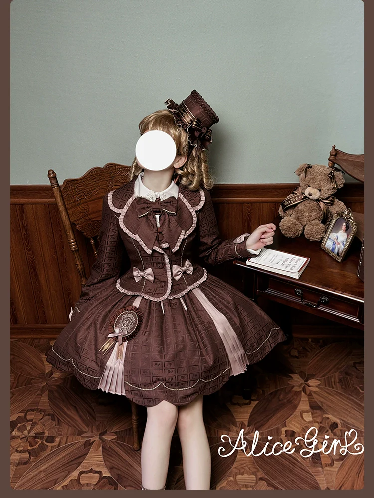 Bear Chocolate Slab - Classic Lolita Pleated JSK & SK Dress, Side Zipper - Image 58
